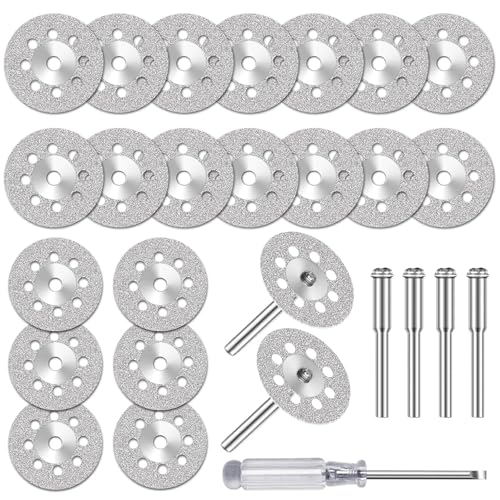Soiftra 25 Stück Diamant Trennscheiben 22mm,Kompatibel mit Dremel Trennscheibe Rotationswerkzeug Schleifscheibe Zubehör Mini Diamantscheibe mit 4 3mm Dorn+1 Schraubendreher für Fliesen,Glas,Stein,Holz Soiftra 25 Stück Diamant Trennscheiben 22mm,Kompatibel mit Dremel Trennscheibe Rotationswerkzeug Schleifscheibe Zubehör Mini Diamantscheibe mit 4 3mm Dorn+1 Schraubendreher für Fliesen,Glas,Stein,Holz von Soiftra