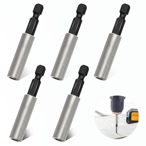 Soiftra 60mm Bithalter Magnetischer Schnellwechsel,5 Stück Edelstahl Bit Verlängerung 1/4" Sechskantschaft Bit Halterung Edelstahlhülse Hochwertiger Bithalter für Akkuschrauber,Schlagschrauber von Soiftra