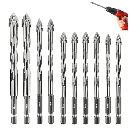 Soiftra Sägezahnbohrer Set,10 Stück vierschneidiger exzenterbohrer 1/4 Sechskantschaft Powerbit Bohrer 5/5/6/6/6/6/8/8/10/12MM Silver für Beton Ziegelwand Glas Keramik Fliesen Holz Metall Bohren Soiftra Sägezahnbohrer Set,10 Stück vierschneidiger exzenterbohrer 1/4 Sechskantschaft Powerbit Bohrer 5/5/6/6/6/6/8/8/10/12MM Silver für Beton Ziegelwand Glas Keramik Fliesen Holz Metall Bohren von Soiftra