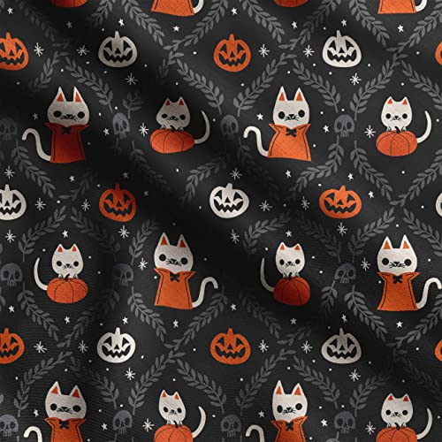 Soimoi Halloween Bedruckt, Poly Canvas Stoff, Deko Nähstoff Meterware 56 Zoll Breit, Dekostoff Für Gardinen, Tragetaschen, Schwarz, Orange & Weiß von Soimoi