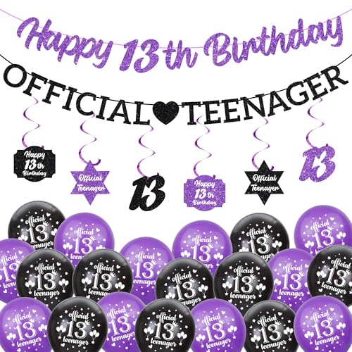 13 Geburtstag Dekorationen Schwarz Lila - Glitzer Offizielle Teenager Happy 13th Birthday Banner, Hängende Wirbel, Latexballons für Mädchen 13 Jahre Alt Geburtstag Jubiläum Party Decor 13 Geburtstag Dekorationen Schwarz Lila - Glitzer Offizielle Teenager Happy 13th Birthday Banner, Hängende Wirbel, Latexballons für Mädchen 13 Jahre Alt Geburtstag Jubiläum Party Decor von Soireeparty