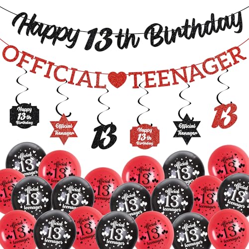 13 Geburtstag Dekorationen Schwarz Rot - Glitzer Offizielle Teenager Happy 13th Birthday Banner Hängende Wirbel Latex Ballons für Mädchen Jungen 13 Jahre Alt Geburtstag Jubiläum Party Dekor 13 Geburtstag Dekorationen Schwarz Rot - Glitzer Offizielle Teenager Happy 13th Birthday Banner Hängende Wirbel Latex Ballons für Mädchen Jungen 13 Jahre Alt Geburtstag Jubiläum Party Dekor von Soireeparty
