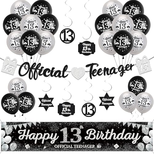 13 Geburtstag Dekorationen für Jungen Mädchen - Schwarz Silber Offizielle Teenager Girlande Hängende Wirbel Dekor, Happy 13th Birthday Yard Banner und Latexballons für 13 Jahre alte Kinder 13 Geburtstag Dekorationen für Jungen Mädchen - Schwarz Silber Offizielle Teenager Girlande Hängende Wirbel Dekor, Happy 13th Birthday Yard Banner und Latexballons für 13 Jahre alte Kinder von Soireeparty