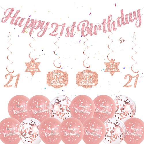 21 Geburtstag Dekorationen für Sie - Rose Gold Happy 21st Birthday Banner Hängende Wirbel Konfetti Luftballons und 21. Luftballons für Mädchen Frauen Erwachsene 21. Geburtstag Party 21 Geburtstag Dekorationen für Sie - Rose Gold Happy 21st Birthday Banner Hängende Wirbel Konfetti Luftballons und 21. Luftballons für Mädchen Frauen Erwachsene 21. Geburtstag Party von Soireeparty