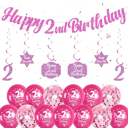 2nd Birthday Decorations for Girls - Pink Happy 2nd Birthday Banner, Hanging Wirls, Confetti Balloons, and 1st Birthday Balloons for Girls 2nd Birthday Party 2nd Birthday Decorations for Girls - Pink Happy 2nd Birthday Banner, Hanging Wirls, Confetti Balloons, and 1st Birthday Balloons for Girls 2nd Birthday Party von Soireeparty