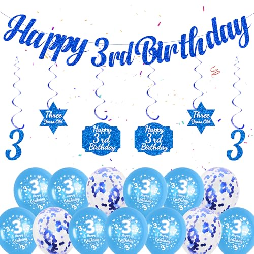 3. Geburtstag Dekorationen für Jungen – Blau Happy 3rd Birthday Banner, hängende Wirbel, Konfetti-Ballons und Luftballons zum 3. Geburtstag für Jungen 3 Jahre alte Geburtstagsfeier 3. Geburtstag Dekorationen für Jungen – Blau Happy 3rd Birthday Banner, hängende Wirbel, Konfetti-Ballons und Luftballons zum 3. Geburtstag für Jungen 3 Jahre alte Geburtstagsfeier von Soireeparty