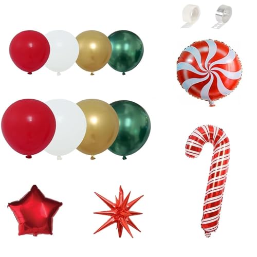 147-teiliges Weihnachtsballon-Girlandenbogen-Set, Rot, Weiß, Metallic-Gold, Grün, Ballon For Weihnachtsparty-Dekorationen von SolGlo