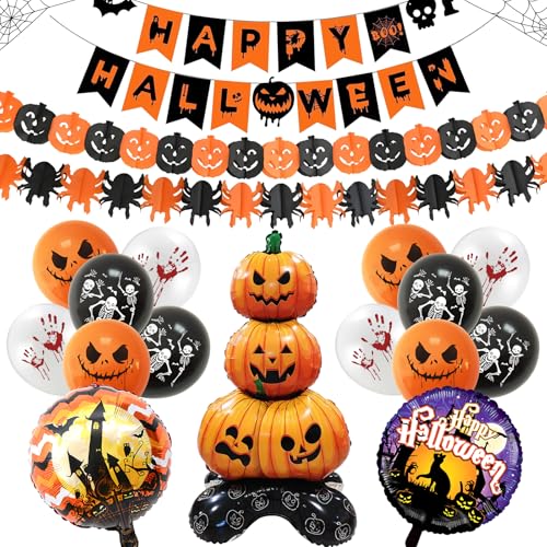 Halloween Deko Set Innen & Outdoor - Happy Grusel Girlande, Kürbisse und Spinnen Wimpelgirlande, Ballons mit Geistern und Kurbissen -Grusel Fotorequisiten für Halloween Kinder Party Halloween Deko Set Innen & Outdoor - Happy Grusel Girlande, Kürbisse und Spinnen Wimpelgirlande, Ballons mit Geistern und Kurbissen -Grusel Fotorequisiten für Halloween Kinder Party von SolWonder