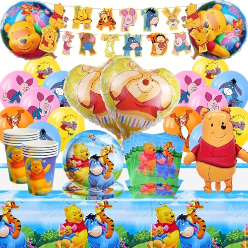 Party Kindergeburtstag für Winnie Geburtstagsdeko, 81 Stück Winnie Partygeschirr Set, Winnie Geburtstag Dekoration Winnie Luftballons Teller Becher Servietten Tischdecke Banner Party Kindergeburtstag für Winnie Geburtstagsdeko, 81 Stück Winnie Partygeschirr Set, Winnie Geburtstag Dekoration Winnie Luftballons Teller Becher Servietten Tischdecke Banner von SolWonder