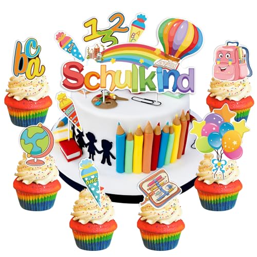 Schulkind Tortendeko Einschulung 2025, 11 Stück Bunte Cake Topper Schulkind mit ABC, 123, Zuckertüte & Schultafeln, Kuchendeko Schulanfang für Jungen Mädchen, Cupcake Topper Einschulung Schulanfang Schulkind Tortendeko Einschulung 2025, 11 Stück Bunte Cake Topper Schulkind mit ABC, 123, Zuckertüte & Schultafeln, Kuchendeko Schulanfang für Jungen Mädchen, Cupcake Topper Einschulung Schulanfang von SolWonder