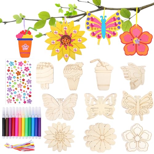 30 Stück Bastelsets für Kinder, Basteln Kinder Schmetterling Blume Eiscreme Holzanhänger zum Bemalen, Kindergeburtstag Basteln Mädchen, DIY Kreativset mit Aquarellstifte, Edelsteinaufkleber und Schnur 30 Stück Bastelsets für Kinder, Basteln Kinder Schmetterling Blume Eiscreme Holzanhänger zum Bemalen, Kindergeburtstag Basteln Mädchen, DIY Kreativset mit Aquarellstifte, Edelsteinaufkleber und Schnur von Solaverano