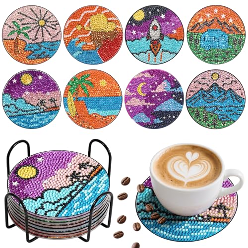 8 Stück Diamond Painting Untersetzer, DIY Landschaft Diamant Malerei Glasuntersetzer mit Halter, rutschfest Getränke Untersetzer, Rund Getränke Tassen Untersetzer Küchen Tassenuntersetzer Tisch Deko 8 Stück Diamond Painting Untersetzer, DIY Landschaft Diamant Malerei Glasuntersetzer mit Halter, rutschfest Getränke Untersetzer, Rund Getränke Tassen Untersetzer Küchen Tassenuntersetzer Tisch Deko von Solaverano