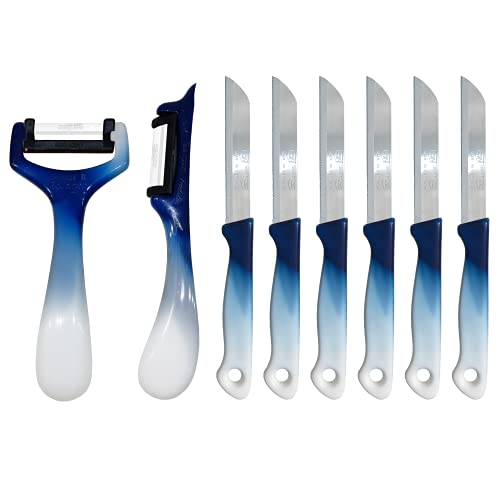 Solingen 6x Obstmesser mit 2 Schäler (blau), geeignet als Obstmesser, Schälmesser, Gemüsemesser & Frühstücksmesser von Solingen