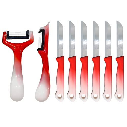 Solingen 6x Obstmesser mit 2 Schäler (rot), geeignet als Obstmesser, Schälmesser, Gemüsemesser & Frühstücksmesser von Solingen