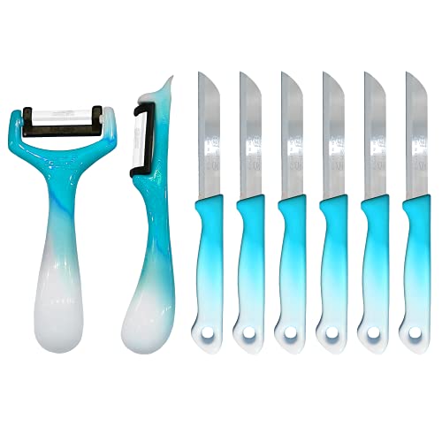 Solingen 6x Obstmesser mit 2 Schäler (türkis), geeignet als Obstmesser, Schälmesser, Gemüsemesser & Frühstücksmesser von Solingen