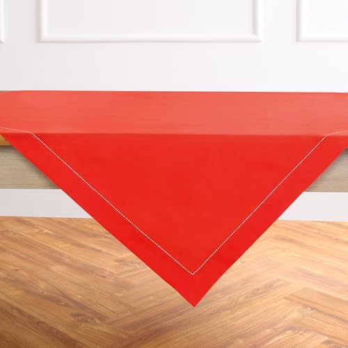 Solino Home Baumwoll-Leinen-Tischdecke, 132 x 132 cm, quadratisch, Hohlsaum, Mohnrot, maschinenwaschbar, Tischüberwurf für den 4. Juli, Gedenktag, Sommer Solino Home Baumwoll-Leinen-Tischdecke, 132 x 132 cm, quadratisch, Hohlsaum, Mohnrot, maschinenwaschbar, Tischüberwurf für den 4. Juli, Gedenktag, Sommer von Solino Home