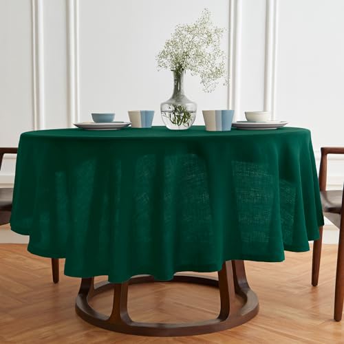 Solino Home Runde Leinen-Tischdecke, 152,4 cm Durchmesser, 100 % reines Leinen, vorgewaschen, Sonoma-Grün, maschinenwaschbar, Tischdecke für Hochzeiten, Partys von Solino Home