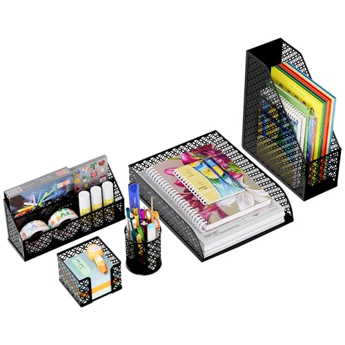 Solinxe Schreibtisch Organizer Set aus Metall - Dokumentenablage A4 Papier Briefablage Stiftehalter Briefhalter und Haftnotiz Halter, Schwarz von Solinxe