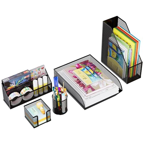 Solinxe Schreibtisch Organizer Set aus Metall - Dokumentenablage A4 Papier Briefablage Stiftehalter Briefhalter und Haftnotiz Halter, Schwarz von Solinxe