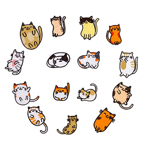 15 Aufnäher Katze Aufkleber zum Aufbügeln Sticker Rucksack für Katzen Patches Aufbügeln Bügelbilder Kinder Tiere Bügelflicken für DIY T-Shirt Jeans von Solnoa