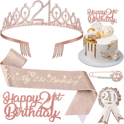 Solsew Dekorationen zum 21. Geburtstag, einschließlich Schärpe zum 21. Geburtstag, Korsage, Strass-Tiara-Krone, Anstecknadel, Happy Birthday-Kuchenaufsätze, 21. Geburtstag, Geschenke für sie Solsew Dekorationen zum 21. Geburtstag, einschließlich Schärpe zum 21. Geburtstag, Korsage, Strass-Tiara-Krone, Anstecknadel, Happy Birthday-Kuchenaufsätze, 21. Geburtstag, Geschenke für sie von Solsew