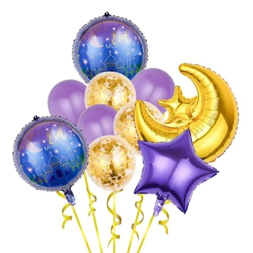 10 Stück EID Mubarak Dekorationen für Zuhause, 30,5 cm großer Eid-Mubarak-Ballon, goldene und schwarze Heliumballons und Schloss-Folienballons für Partyabende, Bars, muslimische Ramadan-Dekorationen von Solvica