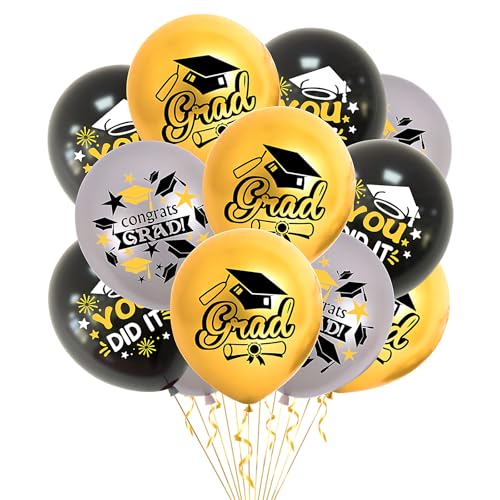 12 Stück 2025 Abschlussballons – Schwarz & Gold Grad Party Dekorationen, Ballonbogen Kit für College, High School, Seine/Sie Abschlussfeier Supplies von Solvica