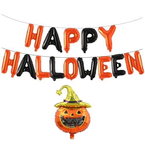 Halloween-Wimpelkette, aufblasbar, Schwarz und Orange, Happy Halloween-Ballons, Banner und Kürbis-Folienballons für drinnen und draußen, Zuhause, Büro, Partyzubehör, Dekorationen Halloween-Wimpelkette, aufblasbar, Schwarz und Orange, Happy Halloween-Ballons, Banner und Kürbis-Folienballons für drinnen und draußen, Zuhause, Büro, Partyzubehör, Dekorationen von Solvica