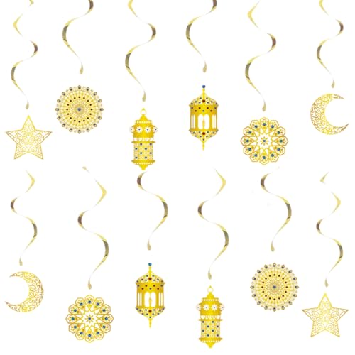 Ramadan Mubarak Hängedekoration mit Wirbeln, Mond und Sternen, goldenes Dekorationsset, muslimische islamische Banner, Hintergrund, Partyzubehör, Eid-Dekorationen für Zuhause, Luftschlangen, Ramadan Mubarak Hängedekoration mit Wirbeln, Mond und Sternen, goldenes Dekorationsset, muslimische islamische Banner, Hintergrund, Partyzubehör, Eid-Dekorationen für Zuhause, Luftschlangen, von Solvica