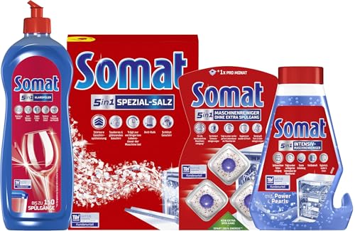 Somat Spülmaschinen-SET, Klarspüler 750 ml + Maschinenreiniger Tabs 3 Stück + Intensiv-Maschinenreiniger 250 ml + Spezial Salz Somat Spülmaschinen-SET, Klarspüler 750 ml + Maschinenreiniger Tabs 3 Stück + Intensiv-Maschinenreiniger 250 ml + Spezial Salz von Somat