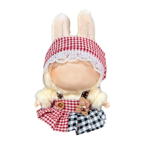 Puppenbekleidung Set für 17cm Labubu Puppen, Labubu Kleidung, Outfit -Set mit Hut oder Kopfbedeckung, Plüschkleidung Noverall Röcke und Freizeit-Sets (1-1) von Somerway