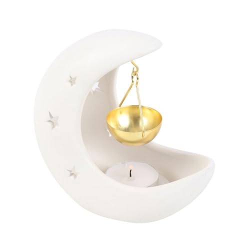 Weißer Halbmond hängende Keramik-Ölbrenner mit goldener Metallschale – eleganter Aromatherapie-Halter für ruhiges Wohnambiente und dekorativen Akzent Weißer Halbmond hängende Keramik-Ölbrenner mit goldener Metallschale – eleganter Aromatherapie-Halter für ruhiges Wohnambiente und dekorativen Akzent von Something Different Wholesale