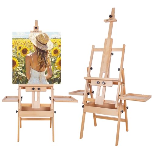Somime Große horizontale Studio-Staffelei aus Holz mit H-Rahmen, Schublade und Paletten, massive Buchenholz-Malstaffelei für Studenten, Anfänger und Künstler, hält Leinwand bis 91,4 cm hoch von Somime