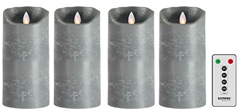 sompex 4er Set Flame LED Echtwachskerzen 18cm grau mit Fernbedienung, 36551, Adventskranz-Set von sompex