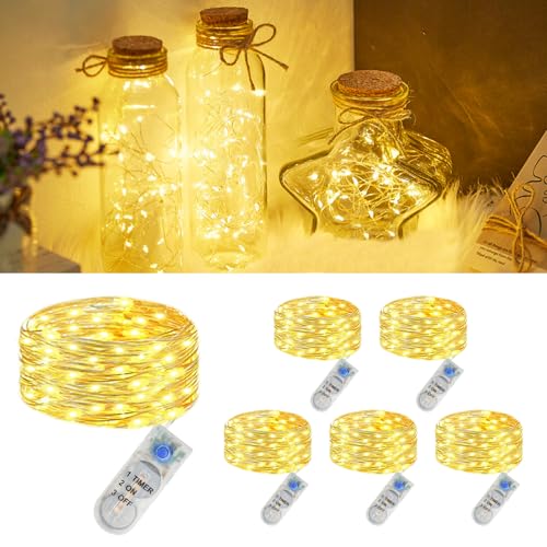 6 Stück Micro Led Lichterkette mit CR2032 Batterie, IP44 Wasserdichte Lichterkette mit Timer, 2M 20LED Mini Led Lichterketten Draht Innen für Weihnachten Deko, Halloween, Innen, Garten, Warmweiß 6 Stück Micro Led Lichterkette mit CR2032 Batterie, IP44 Wasserdichte Lichterkette mit Timer, 2M 20LED Mini Led Lichterketten Draht Innen für Weihnachten Deko, Halloween, Innen, Garten, Warmweiß von SonPen