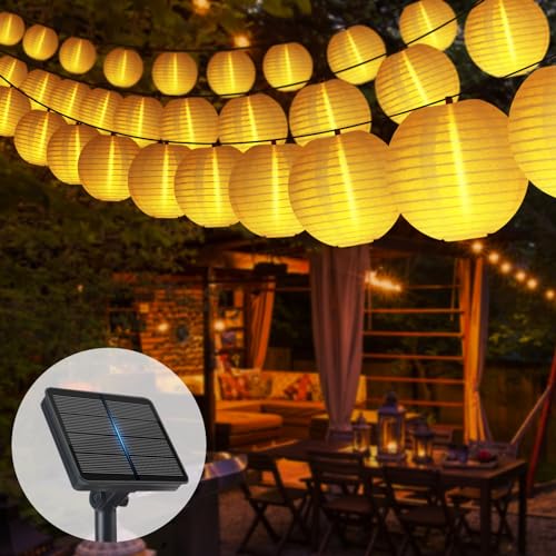 Solar Lichterkette Aussen Lampions mit Upgrade Solarpanel, 11M 30 LED Laternen 1050Mah Lichterkette Außen Solar mit Memoryfunktion, 8 Modi Lampions Außen Wetterfest für Garten,Terrasse,Hochzeit Deko von SonPen
