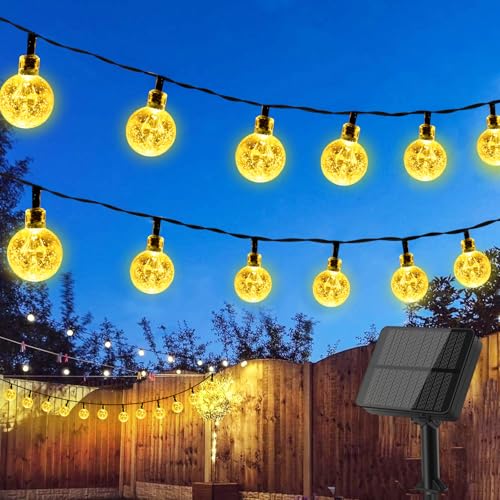 SonPen Solar Lichterkette Aussen, 12M 60 LED Solar Kettenlicht Kristall Kugeln, 8 Modi Solarlichterkette Außen Wasserdicht Garten Lichterkette Solar Outdoor für Terrasse, Hochzeit, Balkon, Partys von SonPen