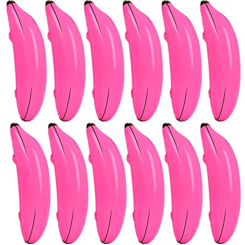 Aufblasbare Bananen-Requisiten, 66 cm, groß, aufblasbar, Banane, Bachelorette, Party, Spiel, PVC-Bananen-Ballon für Brautparty, Verlobung, Sommer, Wasser, Pool, Spielzeug, 12 Stück (pinkes Set) von Sonarun