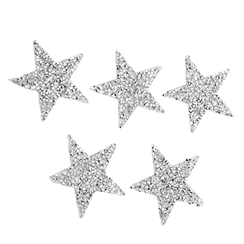 Glänzender Strasssternsterneisen auf Flecken für DIY -Kleidungsprojekte und Accessoires 5 PCs 6 Cm Silber Heiße Schmelze Klebstoff Fünf Spitze Sternapplikationen von Sonew