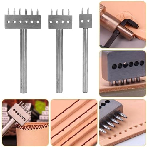 Präzision Leder Bastelloch -Loch -Loch -Set 3pcs mit 4mm Abstands -Punch -Werkzeug für Leder -Projekte Handgefertigte Gürtel Stanze Rostelstahlkonstruktion (Abstand 4 mm (2+4+6)) (Abstand 5 mm von Sonew