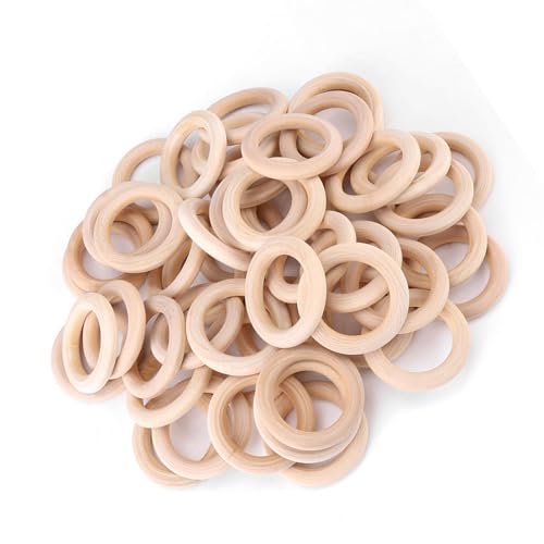 Unfertigte Holzhandwerksringe 50 PCs Set - Naturholzringe für DIY -Projekte - Holzschleifen Zum Handwerk und Dekorieren von Sonew