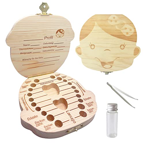 Sonfedo Milch Zähne Box, Zähne speichern Box für Kinder und Mädchen, Holz Speicher Baby Zähne Aufbewahrungsbox Geschenk, Deutsch Version (Mädchen) von Sonfedo