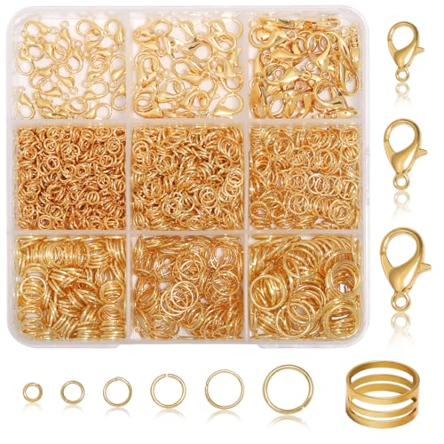 Karabinerverschlüsse und offene Binderinge, Karabinerverschlüsse für Schmuckherstellung, Halsketten, Armbänder, Schmuckverschlüsse für Damen, 1500 Stück (18 Karat Gold) von Song Xi