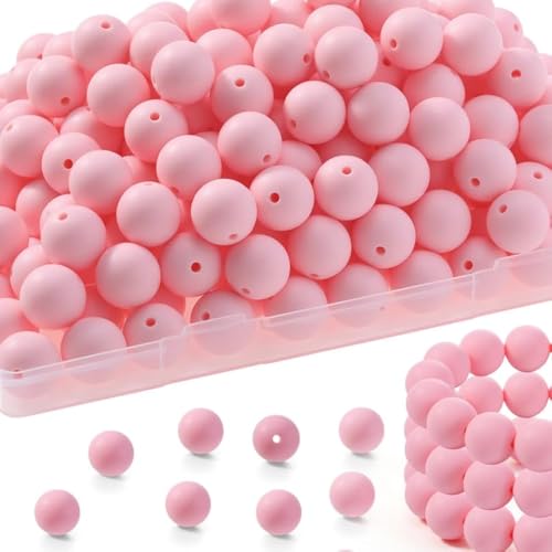 Song Xi Silikonperlen, 15 mm Silikonperlen für Schlüsselanhänger, rosa Perlen für Stifte, Silikon-Fokal-Perlen, runde Gummi-Silikonperlen für Armbänder, Rrts und Bastelarbeiten mit elastischen von Song Xi