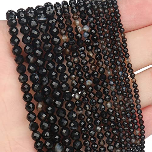 Song Xi 120 Stück 3 mm natürliche schwarze gestreifte Achat-Edelsteinperlen facettierte runde lose Steinperlen für die Schmuckherstellung Song Xi 120 Stück 3 mm natürliche schwarze gestreifte Achat-Edelsteinperlen facettierte runde lose Steinperlen für die Schmuckherstellung von Song Xi