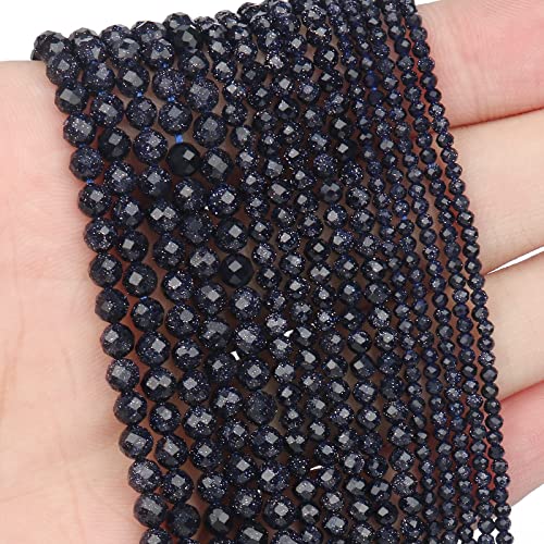 Song Xi 90 Stück 4 mm natürliche blaue Sandstein-Perlen facettierte runde lose Steinperlen für die Schmuckherstellung von Song Xi