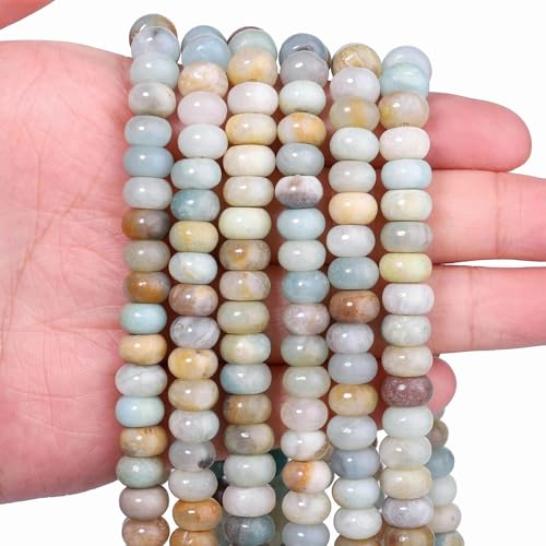 Songxi 5 x 8 mm natürliche Amazonit-Stein-Rondelle-Perlen, 75 Stück, Abstandshalter, runde lose Abakus-Perlen für Schmuckherstellung, Edelstein für Armband, Halskette, Ohrringe, Kunst und Handwerk von Song Xi