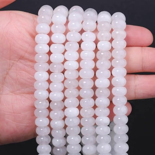 Songxi 5 x 8 mm natürliche klare weiße Jadestein-Rondelle-Perlen, 75 Stück, Abstandshalter, runde lose Abakus-Perlen für Schmuckherstellung, Edelstein für Armband, Halskette, Ohrringe, Kunst und von Song Xi