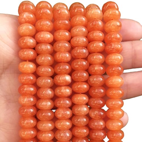 Songxi 5 x 8 mm natürliche orangefarbene Jadestein-Rondelle-Perlen, runde lose Abakus-Perlen für Schmuckherstellung, Edelstein für Armband, Halskette, Ohrringe, Kunst und Handwerk, 75 Stück von Song Xi