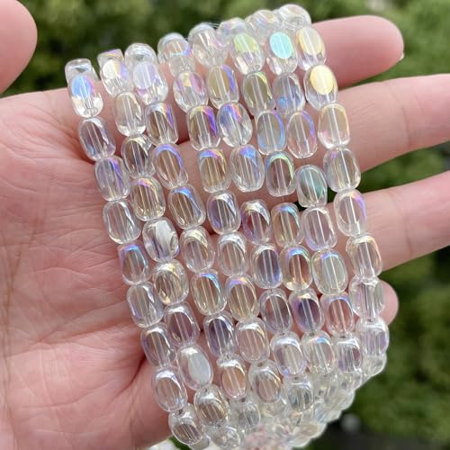 Songxi 70 Stück AB-weiße Porzellan-Farbe, halb plattiert, ovale Glasperlen für Schmuckherstellung, 5 x 8 mm, handgefertigte Kristallperlen für Armband, Halskette, Schlüsselanhänger, lose von Song Xi